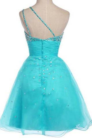 Gorgeous Sexy Short Prom Dresses One Shoulder Beading Strapless Homecoming Dresses