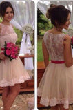 Fashion Lace Tulle Cute Scoop A Line Sleeveless Homecoming Dress Short Prom Dress