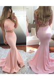 Sexy Mermaid Pink Satin Sleeveless Open Back Long Prom Dress