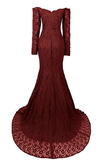 Long Mermaid Sweetheart Long Sleeve Burgundy Lace Prom Dress