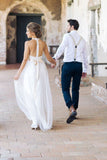 A Line Halter Lace Beach Wedding Dresses with Belt