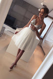 Cute A Line V Neck Spaghetti Straps Tulle Silvery Sequins Short Homecoming Dresses uk PH939