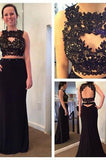 Two Pieces Lace Black Open Back Backless Sheath Mother of the Bridal Dress
