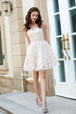 A-Line Princess Sweetheart Sleeveless Rhinestone Short Mini Lace Homecoming Dresses PH574