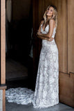 Princess A-Line Spaghetti Straps Sleeveless Ivory Backless Lace Appliques Wedding Dresses UK PH274