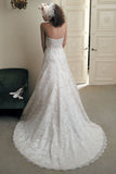 Elegant A Line Ivory Lace Appliques Sweetheart Strapless Sleeveless Long Wedding Dresses uk PH857