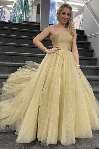 Strapless Tulle Sparkly Formal Floor length Prom Dress OK1321