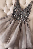 Luxurious Sequins Beaded V-Neck Tulle Homecoming Dresses PH762