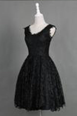 Classic Sleeveless Knee-Length Black Lace Homecoming Dress PM460
