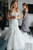 Sheath Off the Shoulder Court Train Ivory Tulle Wedding Dresses uk with Lace Appliques PW203