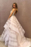 Chic A-Line Scoop Tulle Sparkly Beading Ball Gown Asymmetrical Backless Prom Dresses PW302