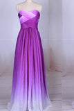 Simple Purple Strapless Sweetheart A-Line Chiffon Ombre Backless Prom Dresses UK PH364