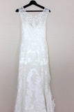 Mermaid Lace Appliques Ivory Cap Sleeves Button Long V-Neck Wedding Dresses PH856