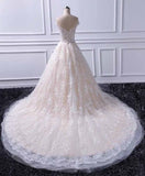 Unique A Line Lace Appliques Cap Sleeves Ivory V-Neck Beads Wedding Dresses PH839