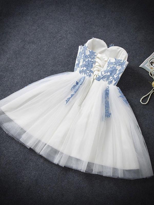 Elegant Sweetheart Tulle Appliques Short Mini A-Line Sweet 16 Dress PM787