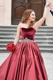 Special Burgundy Velvet Sweetheart Beads Strapless Sash Ruched Satin Prom Dresses uk PW130