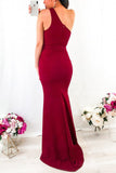 Mermaid One Shoulder Floor Length Satin Red Prom Dress P1557