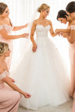 Fairy Ball Gown Strapless Sweetheart Ivory Tulle Long Wedding Dresses with Lace Appliques PH973