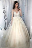 Charming Ball Gown Lace Appliques Tulle Long Scoop Prom Dress Elegant Evening Dress PW127