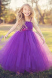 Princess Purple Ball Gown Square Neck Layers Tulle Flower Girl Dresses, Bowknot Baby Dresses FG1014