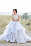2018 Sparkly Beads Ruffles Organza Scoop Cap Sleeve Lavender Prom Wedding Dresses uk PW143