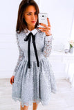A-Line Crew Long Sleeves Above Knee Grey Lace Short Homecoming Dresses uk PW19