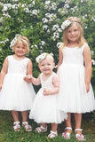Cute A Line Lace Round Neck White Flower Girl Dress with Tulle Baby Dress FG1017