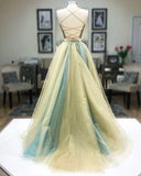 Modest Two Pieces Spaghetti Straps Beads Long Prom Dress P1410