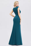 V-Neck Floor Length Mermaid Party Dress Waist Sequins Straps Prom Dress P1188