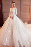 Gorgeous Scoop Lace Appliques Flowers White Organza Long Sleeve Wedding Dresses uk PH177
