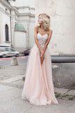 A Line Sweetheart Tulle Pink Prom Dresses with Appliques, Beach Wedding Dresses uk PH970